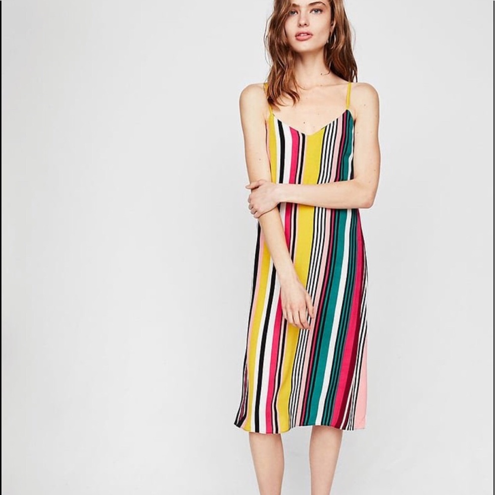 Express Multicolor Stripe Midi Slip Dress